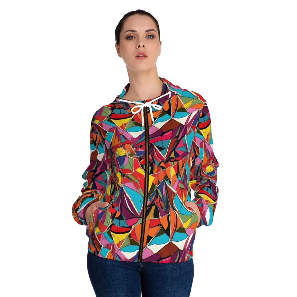 Stained Glass Static on Women's Full-Zip Hoodie — Front On Person