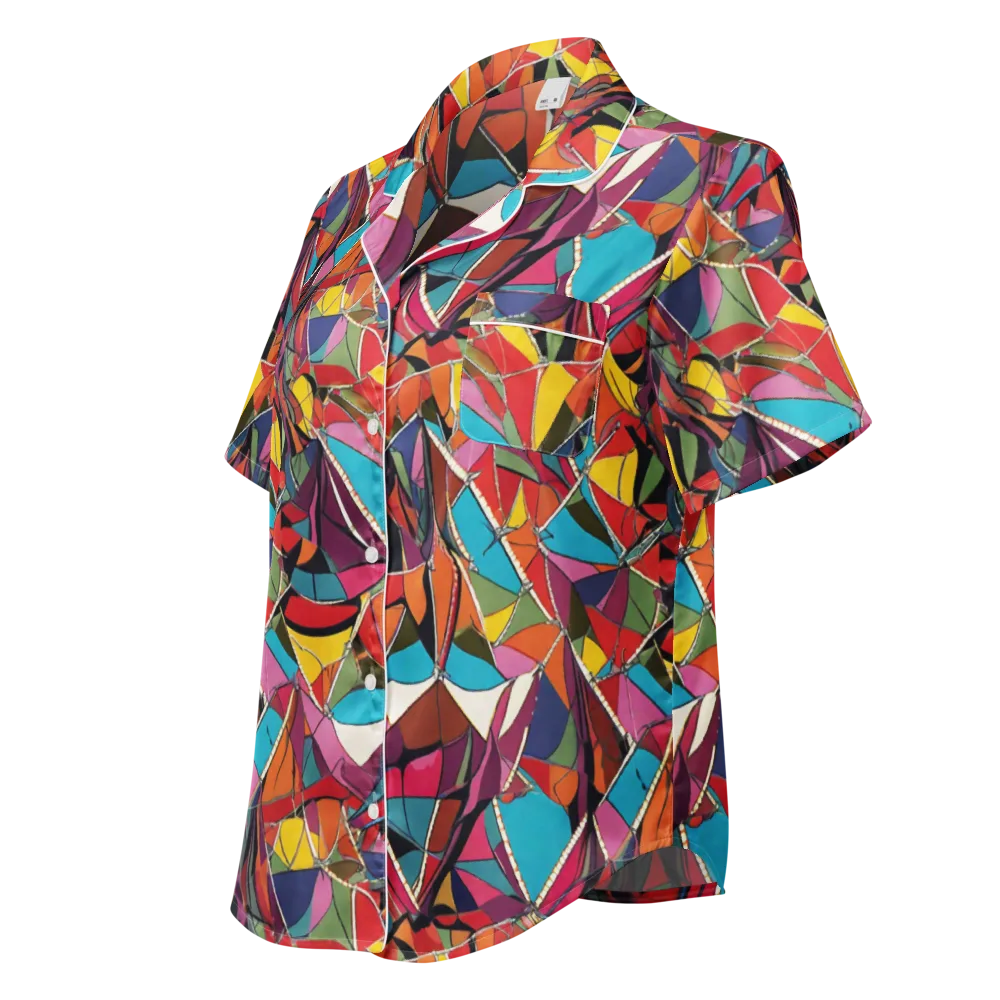 Stained Glass Static on Women's Short Sleeve Pajama Top — Left Front