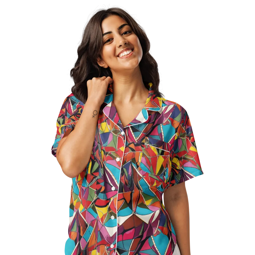 Stained Glass Static on Women's Short Sleeve Pajama Top — Front