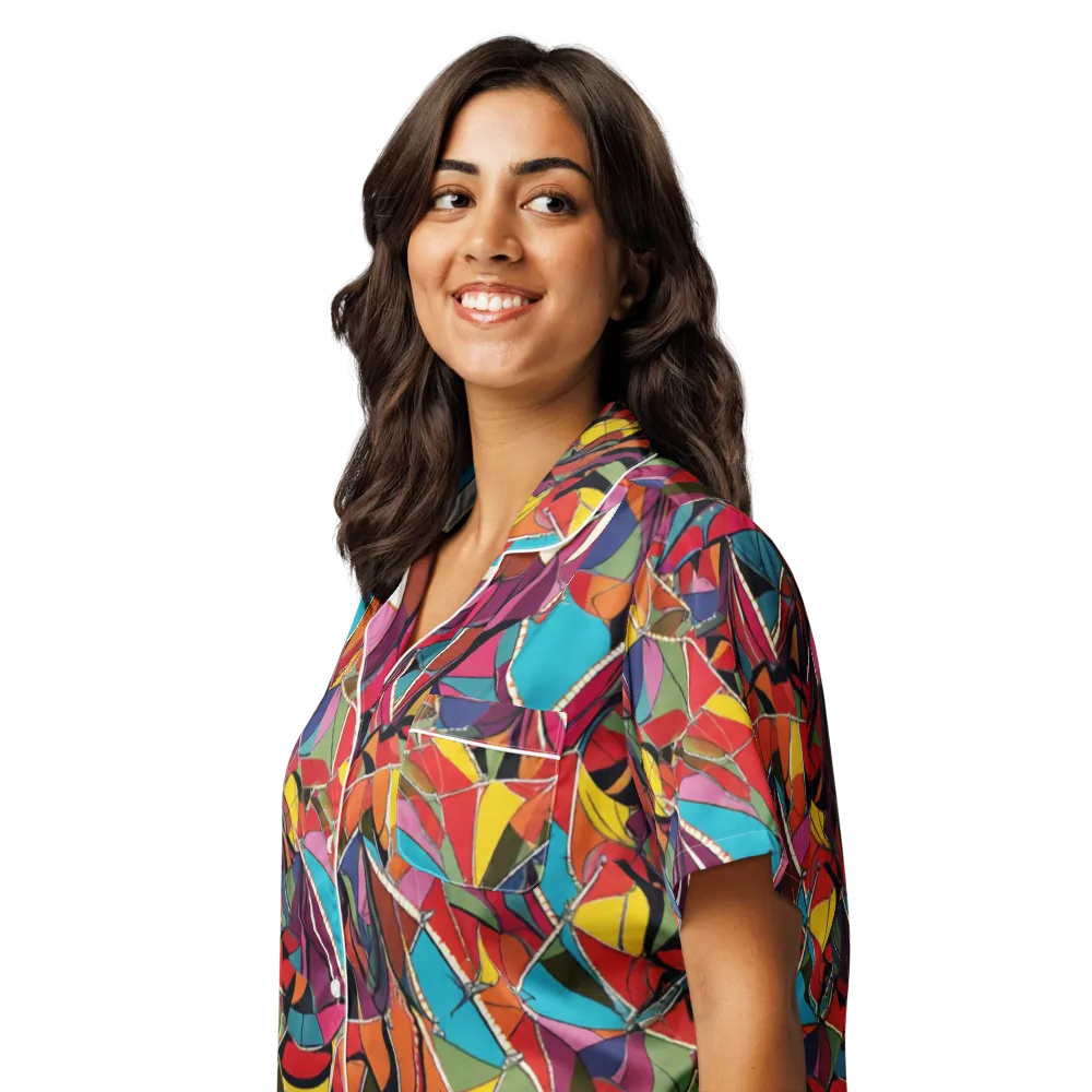 Stained Glass Static on Women's Short Sleeve Pajama Top — Left Front
