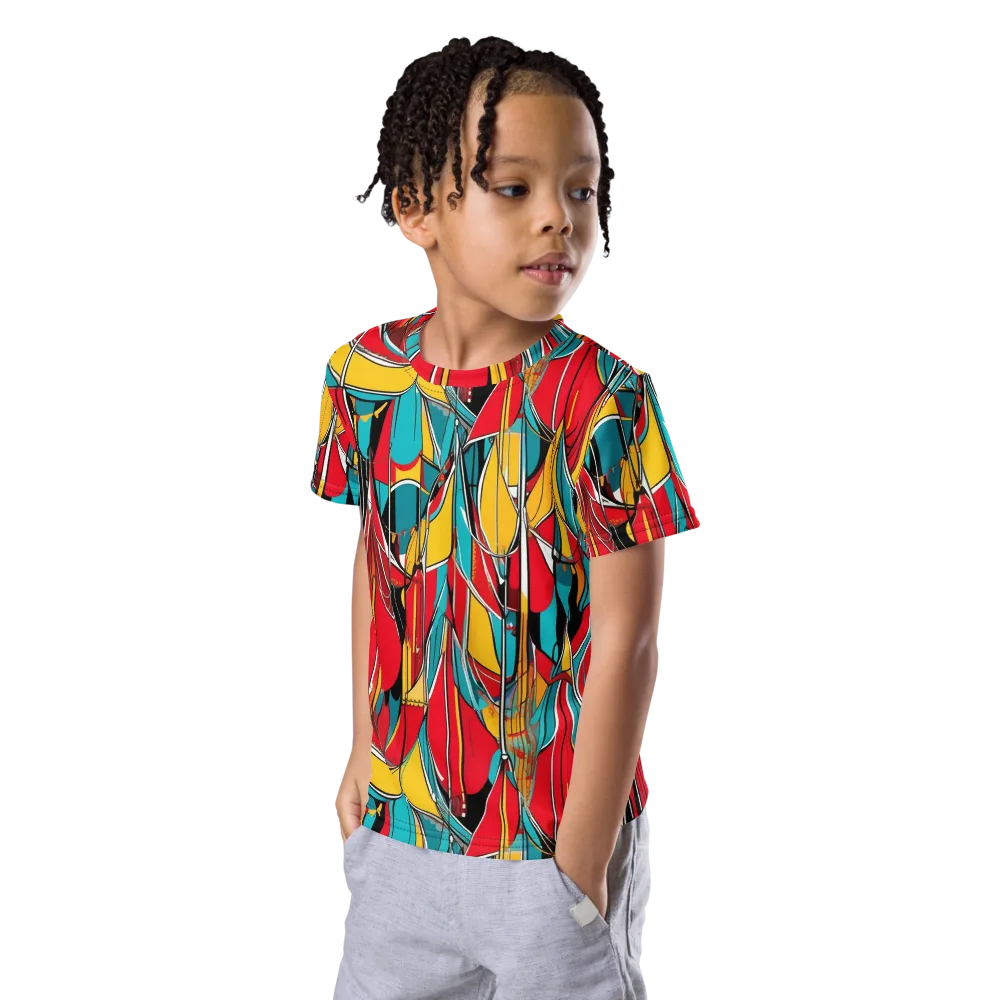 Carnival Drapery on Kids Crew Neck T-Shirt — Left Front