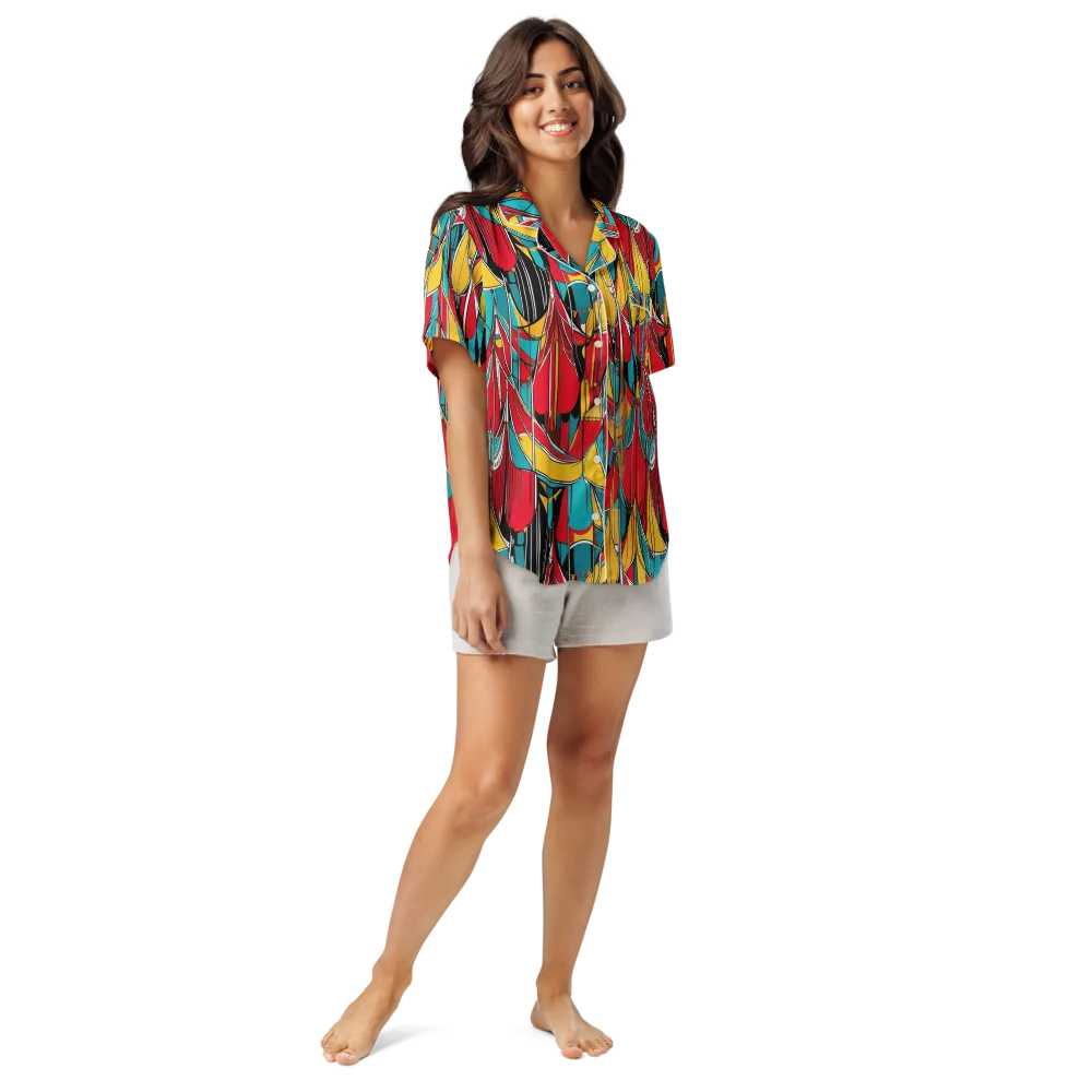 Carnival Drapery on Women's Short Sleeve Pajama Top — Front