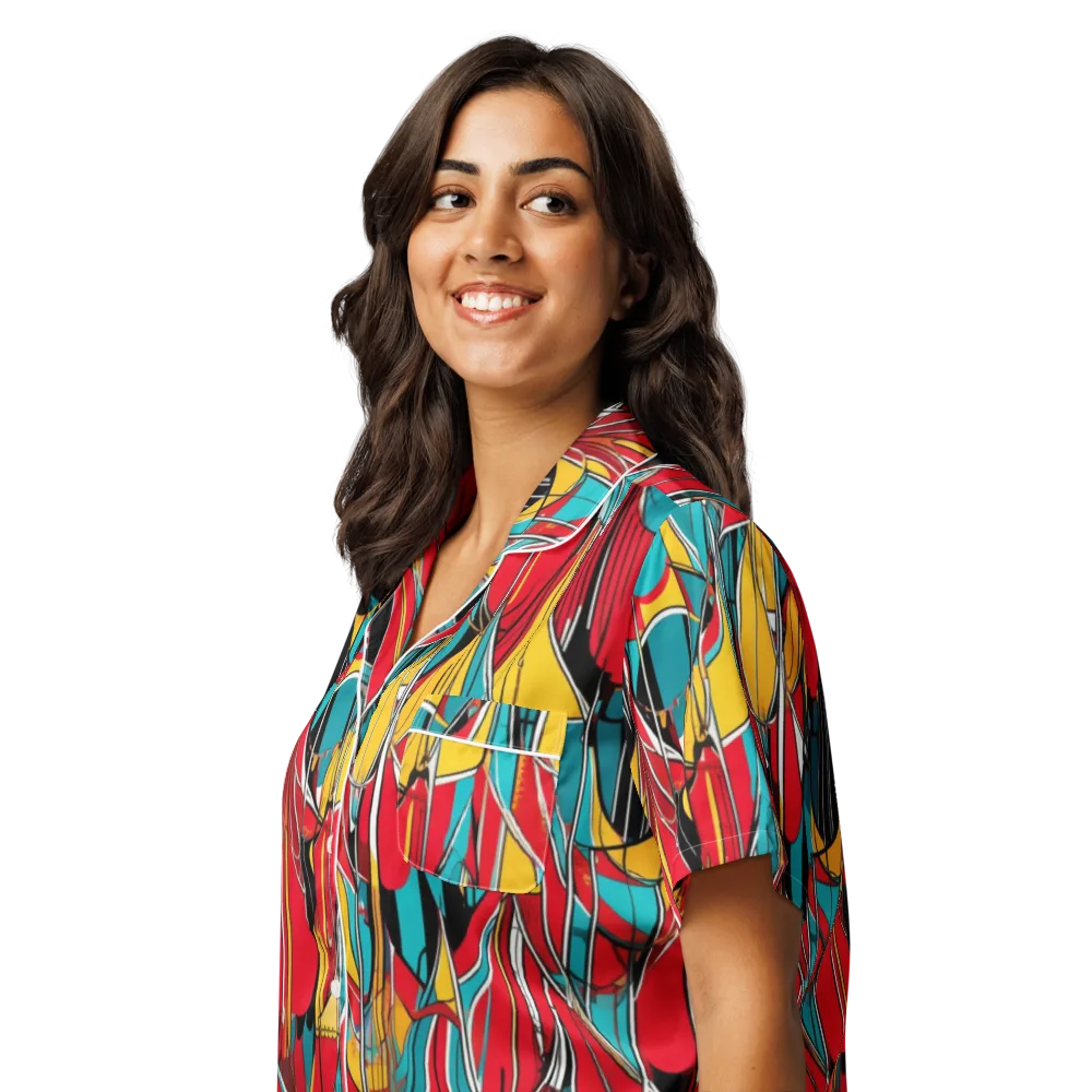 Carnival Drapery on Women's Short Sleeve Pajama Top — Left Front