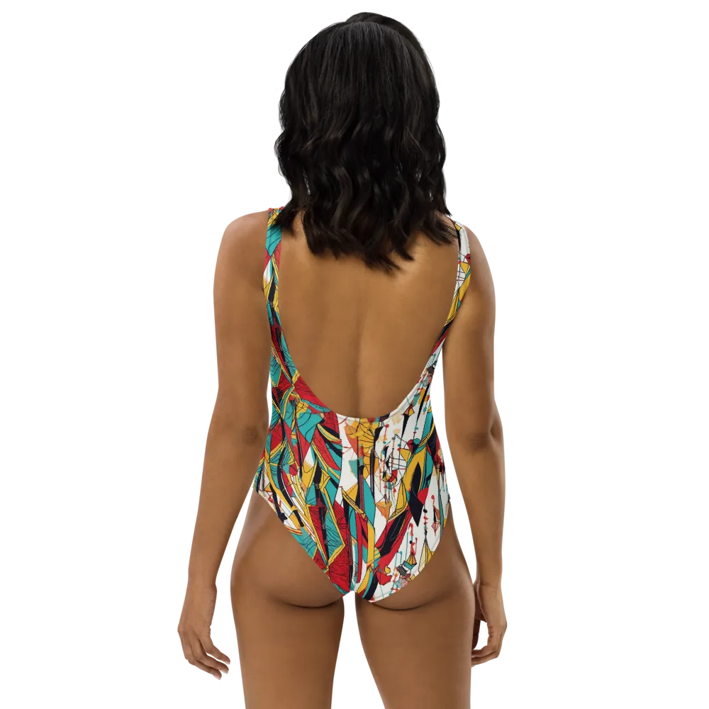 Prismatic Drapery on One-Piece Swimsuit — Back