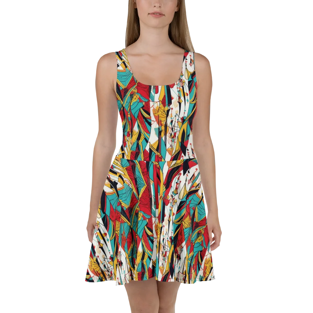 Prismatic Drapery on Skater Dress — Front