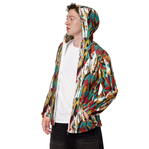 Prismatic Drapery on a Men's Windbreaker