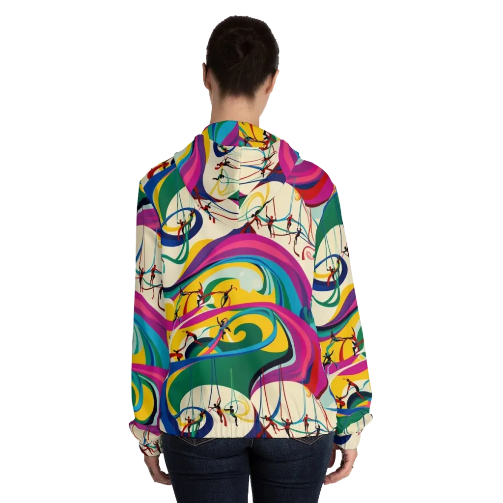 Acrobat’s Rainbow on Women's Full-Zip Hoodie — Back On Person