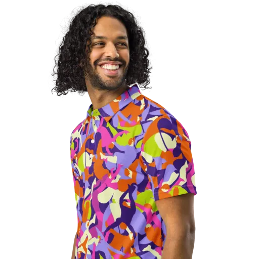 Chromatic Choreography on a Men's Slim Fit Polo Shirt