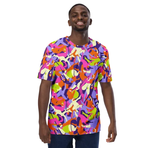 Chromatic Choreography on a Men's Crew Neck T-Shirt