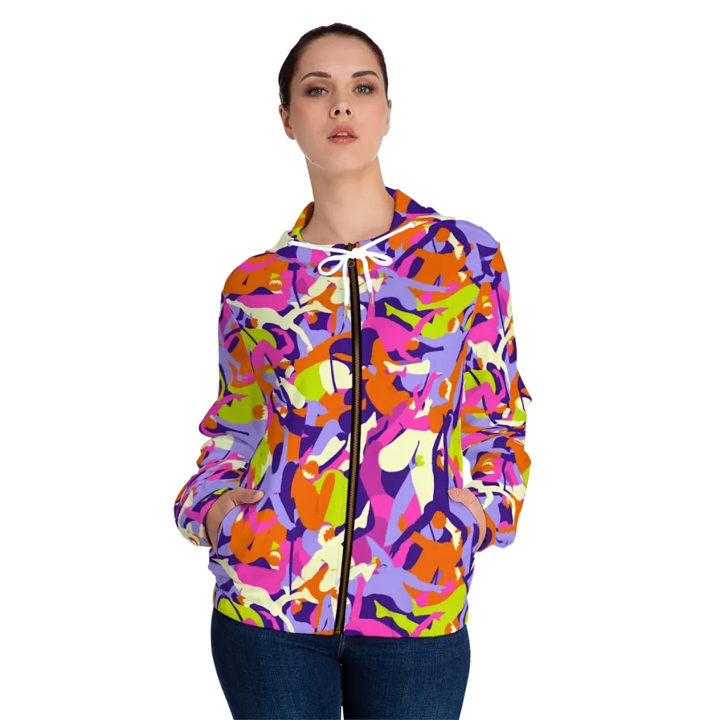 Chromatic Choreography on Women's Full-Zip Hoodie — Front On Person