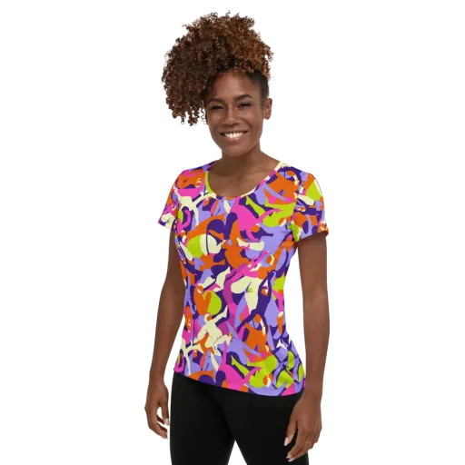 Chromatic Choreography on a Women's Athletic T-Shirt