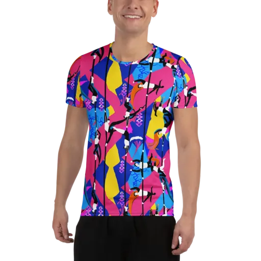 Neon Aerial on a Men's Athletic T-Shirt