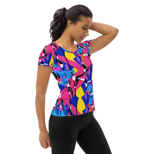 Neon Aerial on a Women's Athletic T-Shirt