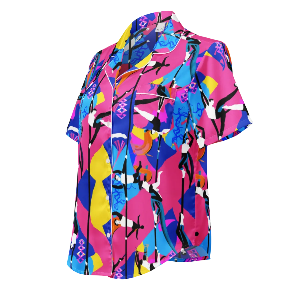 Neon Aerial on Women's Short Sleeve Pajama Top — Left Front