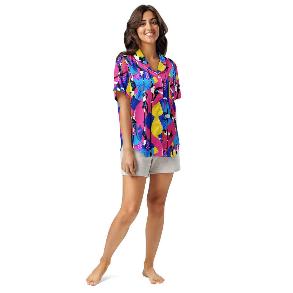 Neon Aerial on Women's Short Sleeve Pajama Top — Front