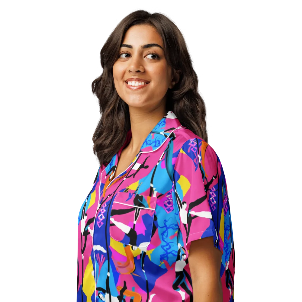 Neon Aerial on Women's Short Sleeve Pajama Top — Left Front