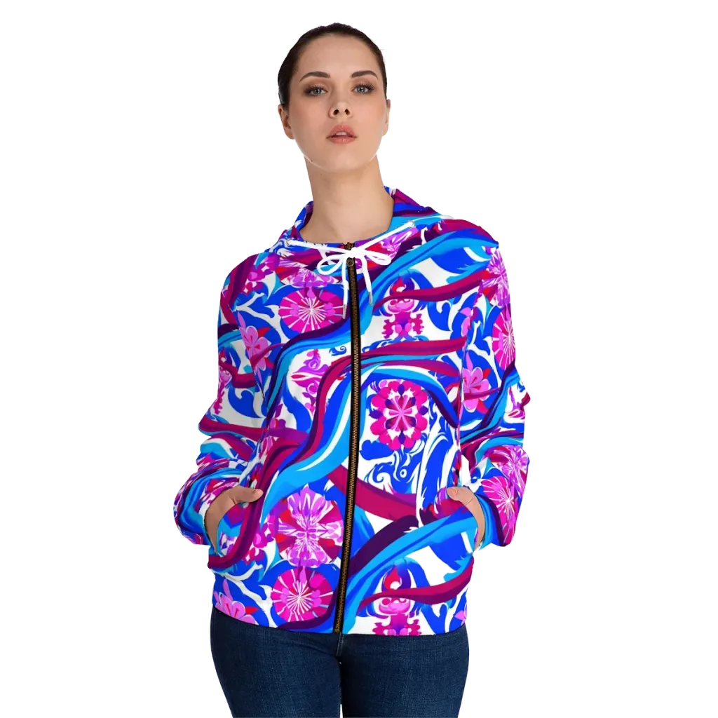 Sakura Voltage on Women's Full-Zip Hoodie — Front On Person