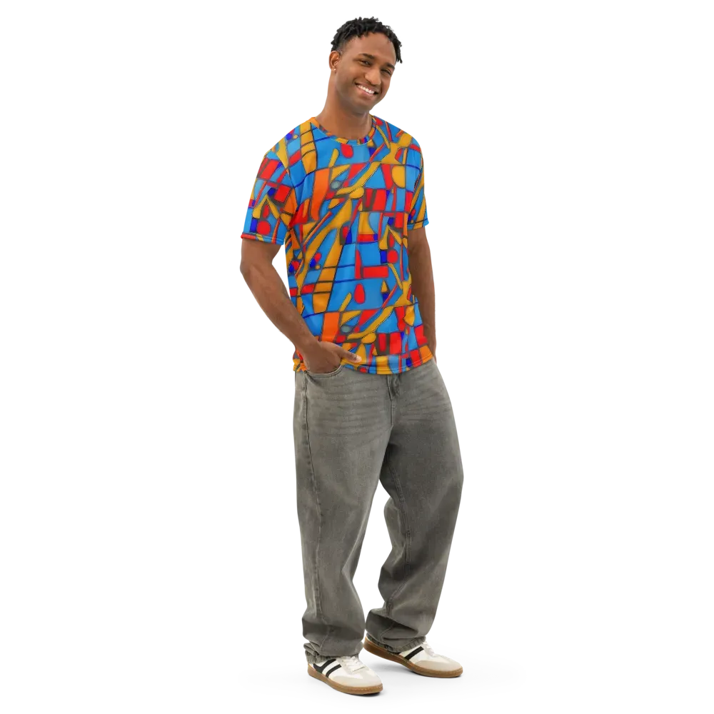 Colorblock Current on Men's Cotton Crew Neck T-Shirt — Right Front