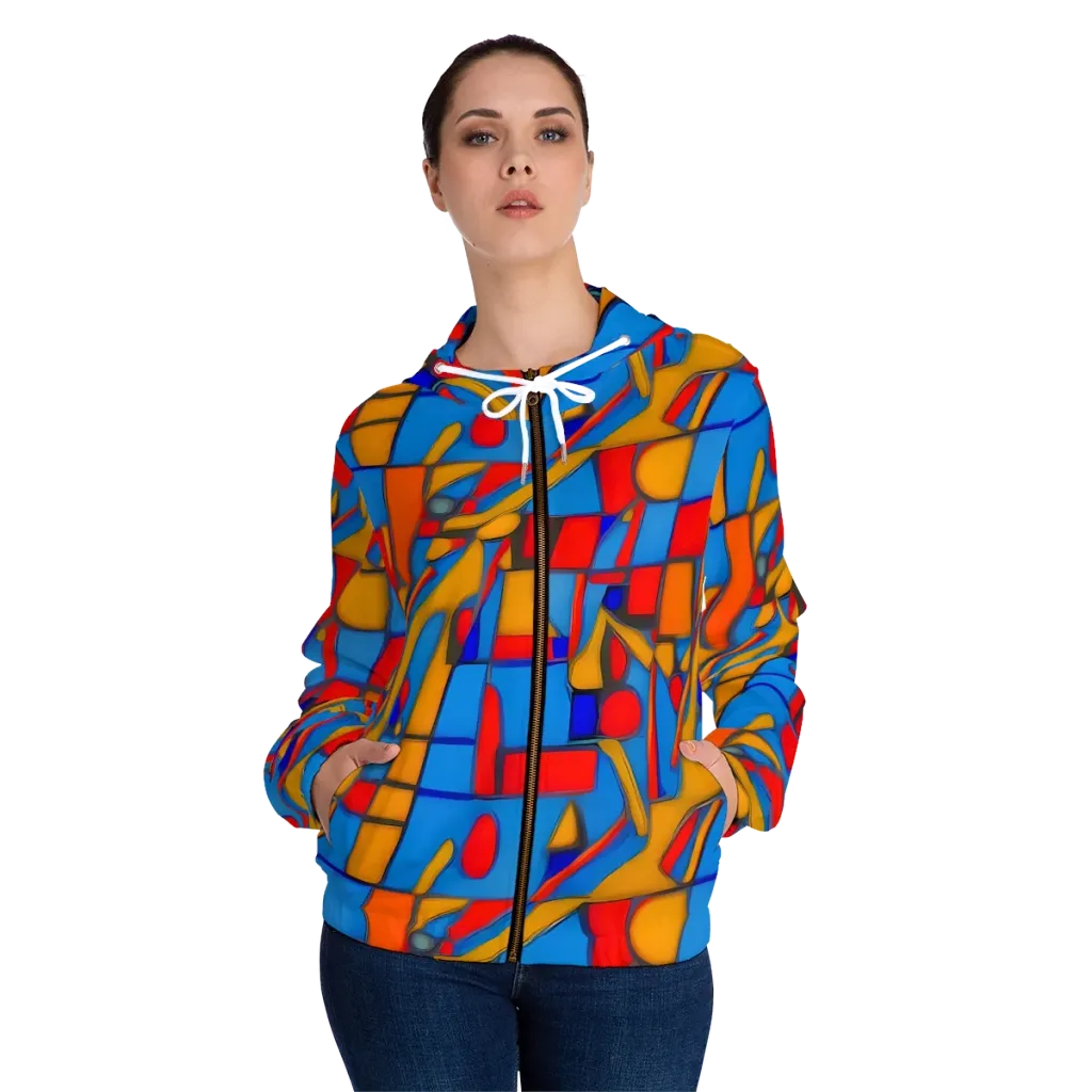 Colorblock Current on Women's Full-Zip Hoodie — Front On Person