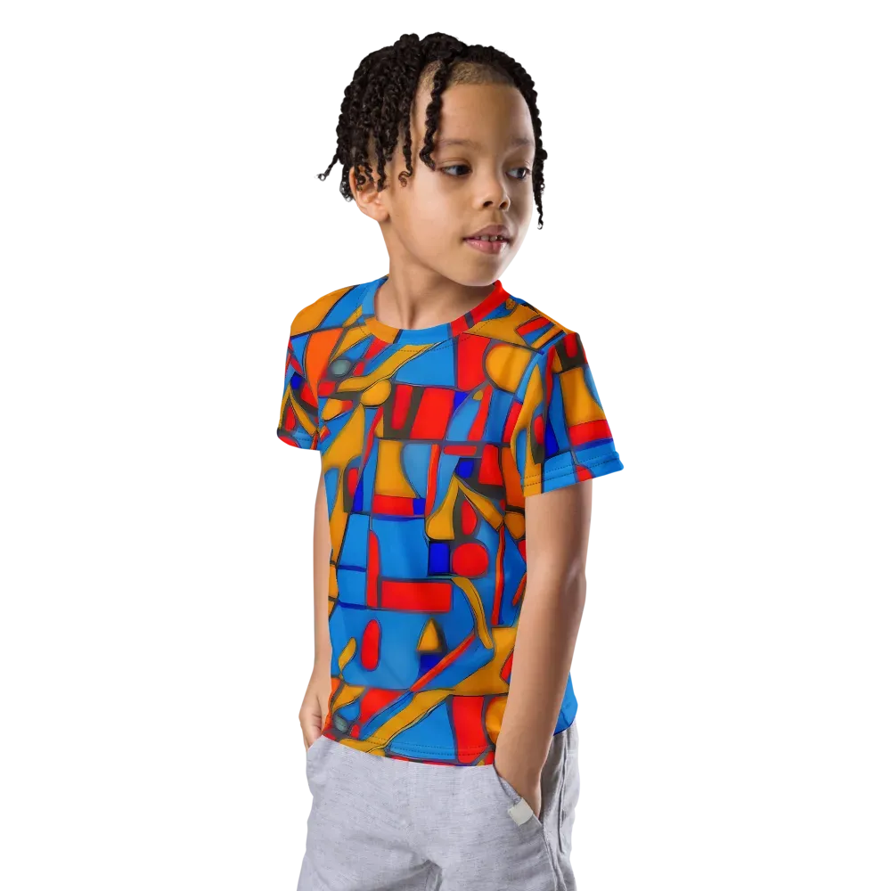 Colorblock Current on Kids Crew Neck T-Shirt — Left Front