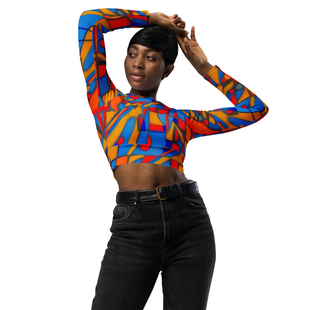 Colorblock Current on Long Sleeve Crop Top — Front