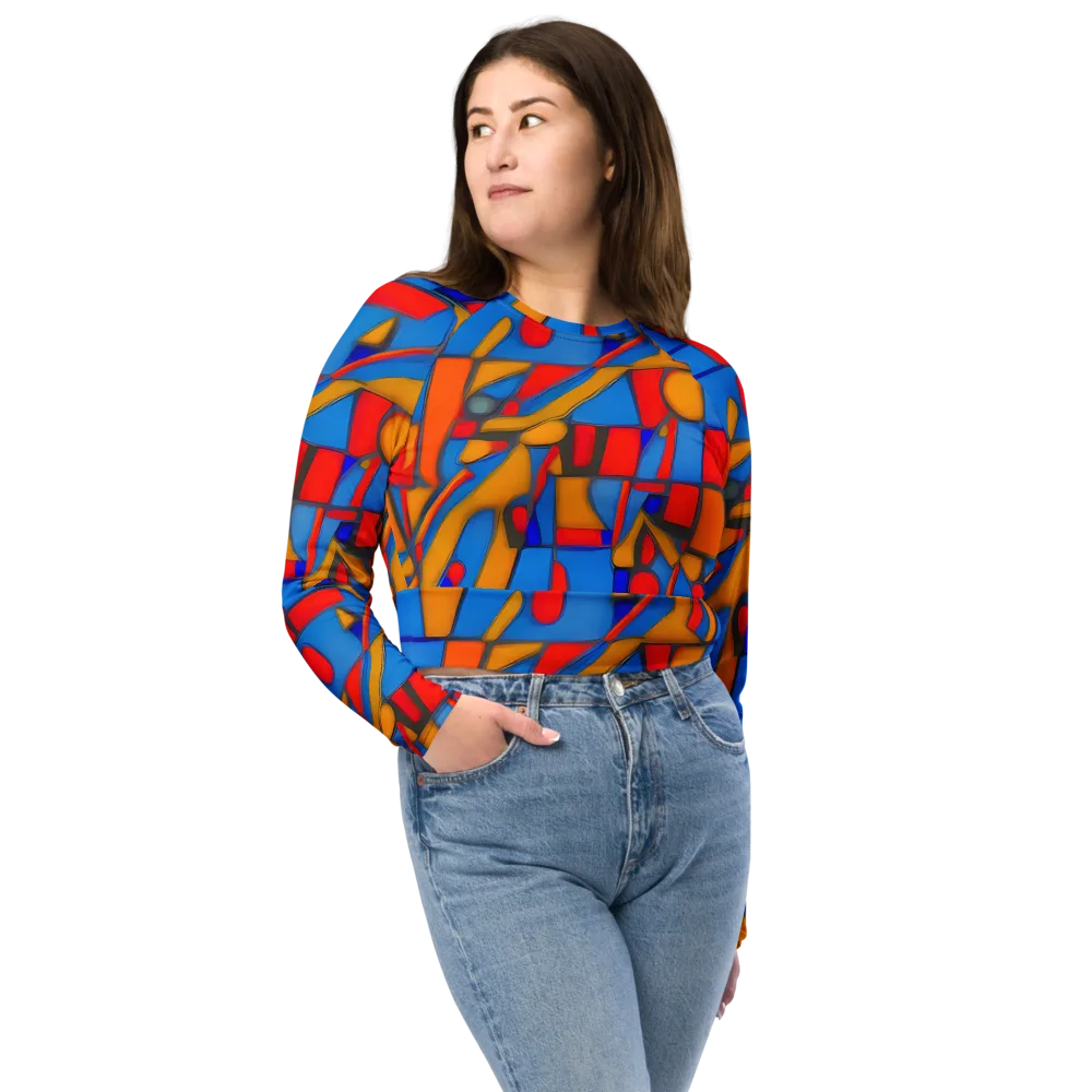 Colorblock Current on Long Sleeve Crop Top — Front