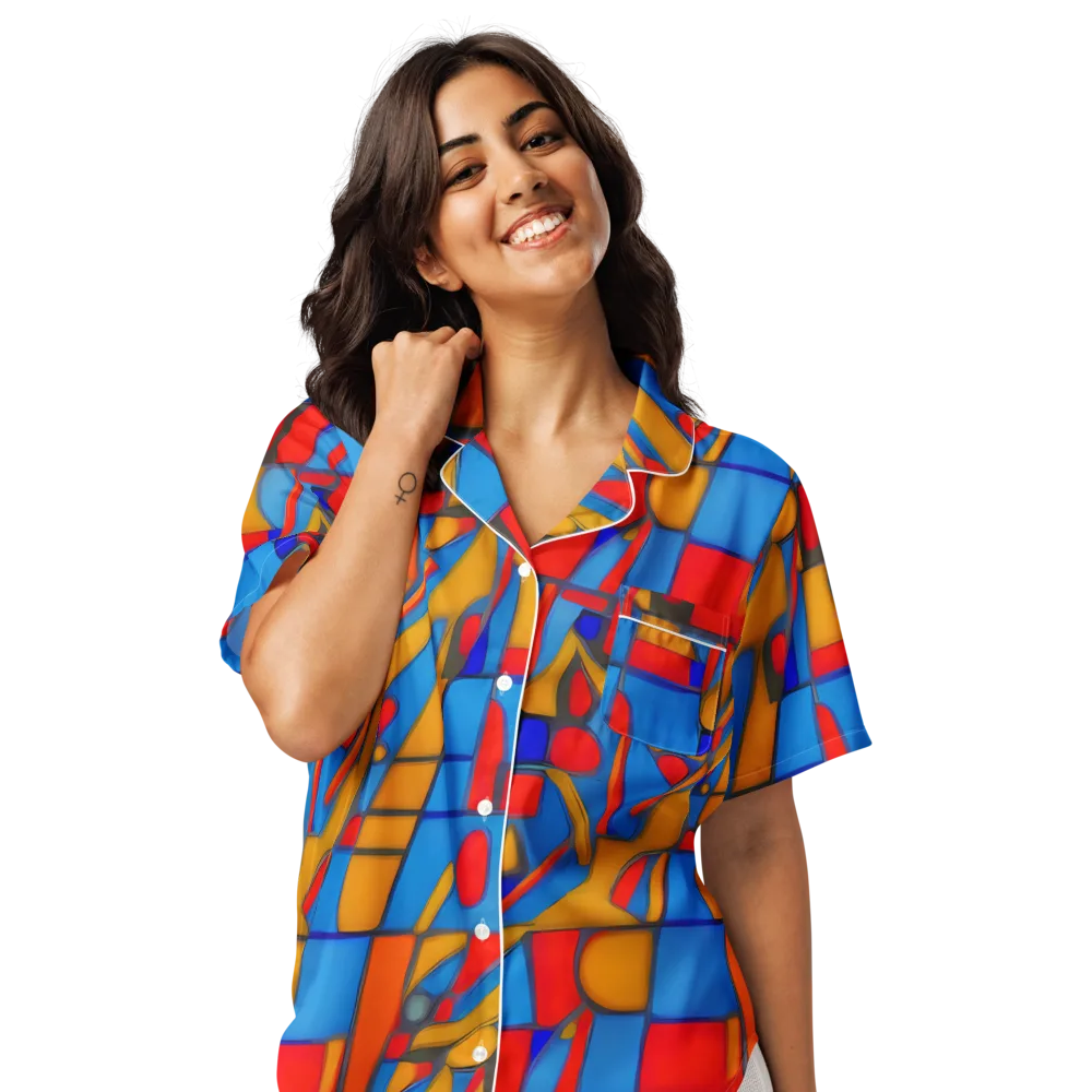 Colorblock Current on Women's Short Sleeve Pajama Top — Front