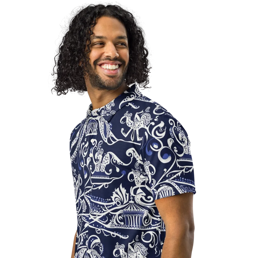 Navy Circus on Men's Slim Fit Polo Shirt — Left Front
