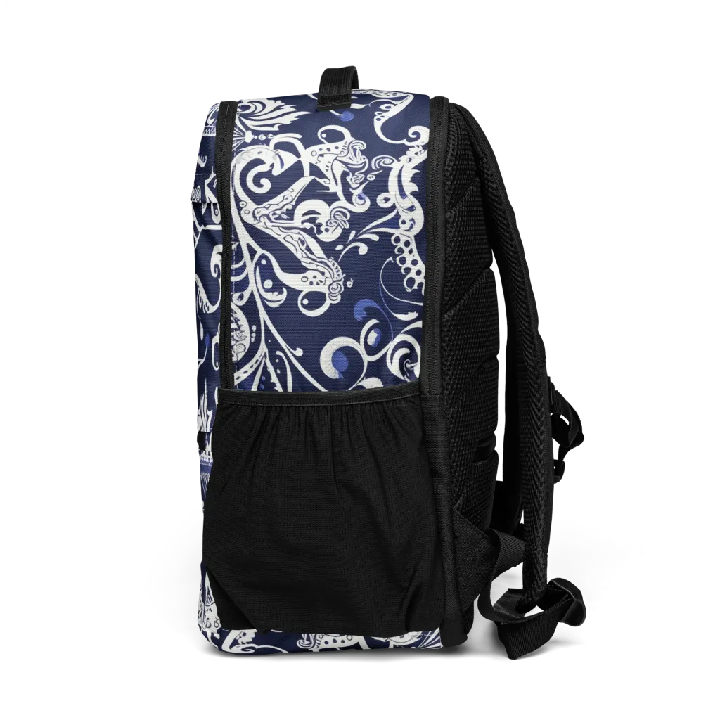 Navy Circus on Utility Backpack — Left