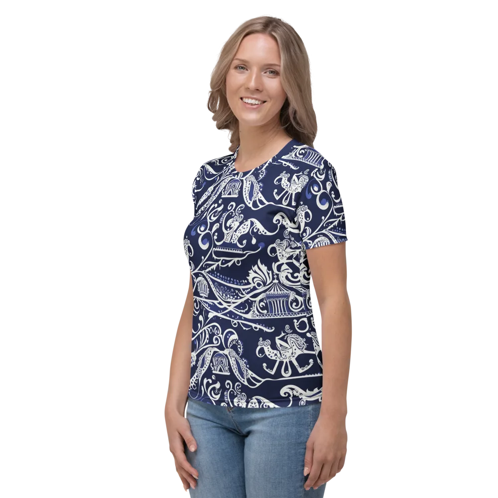 Navy Circus on Women's Crew Neck T-Shirt — Left