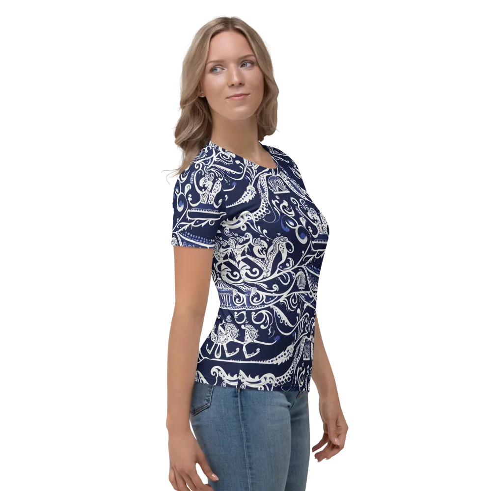 Navy Circus on Women's Crew Neck T-Shirt — Right