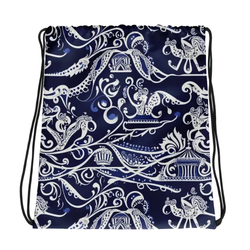 Navy Circus on a Drawstring Bag