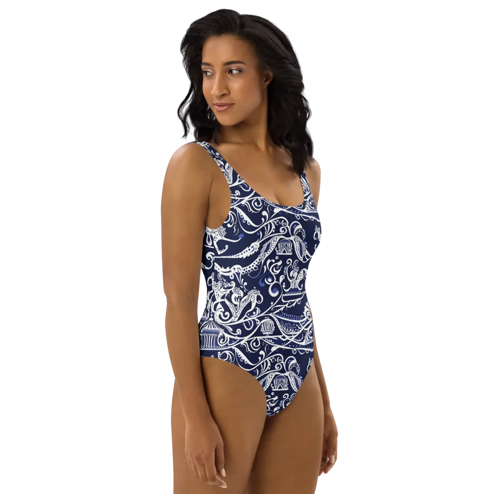 Navy Circus on One-Piece Swimsuit — Right