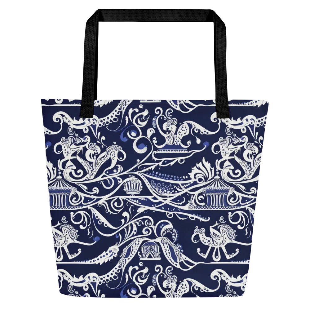 Navy Circus on Large Tote Bag W/ Pocket — Front