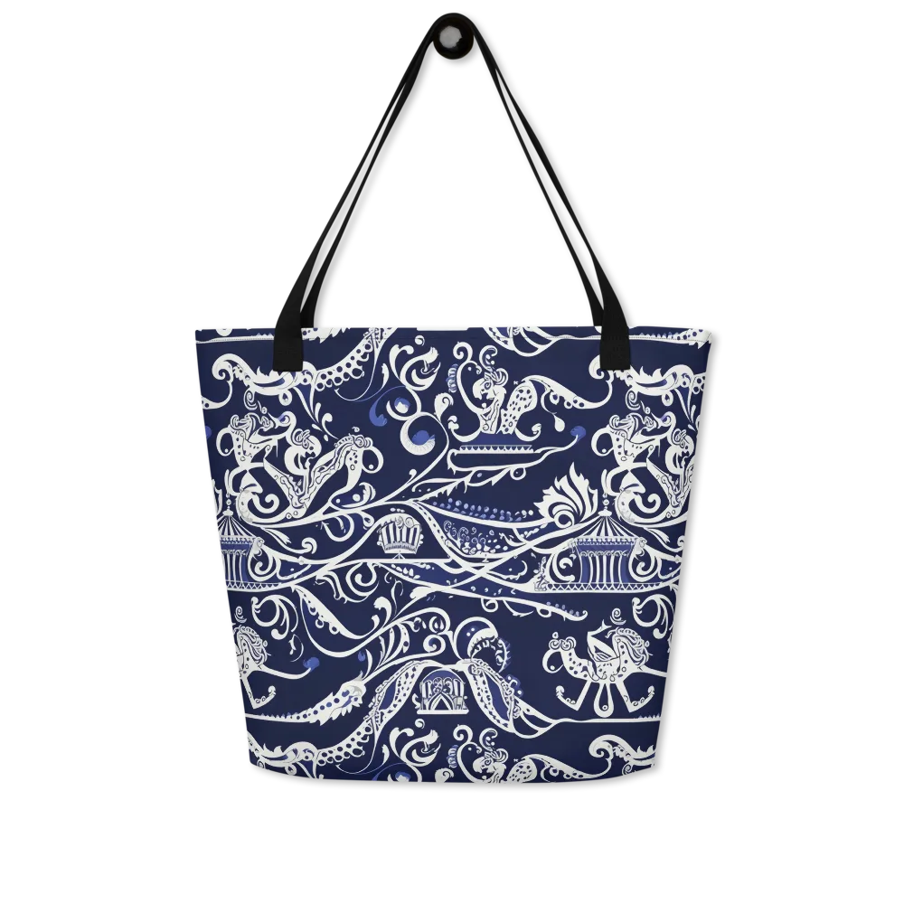 Navy Circus on Large Tote Bag W/ Pocket — Front