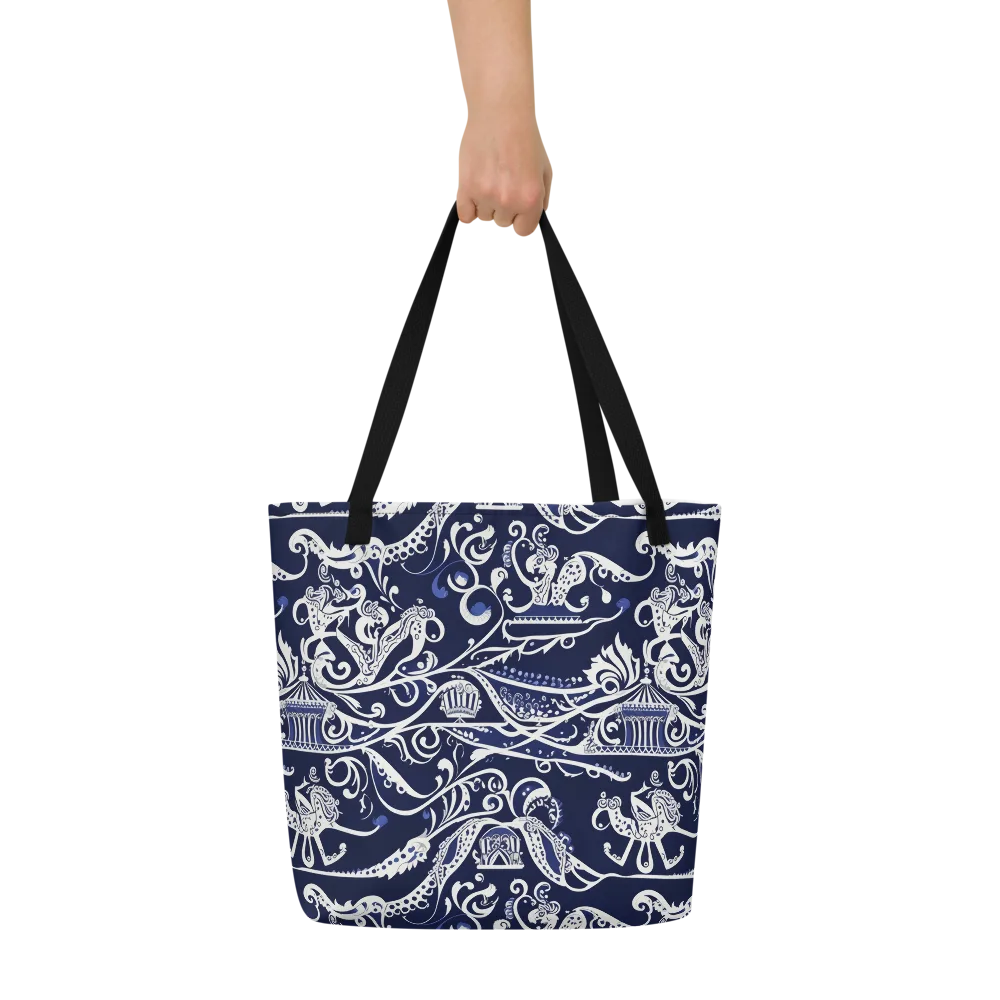 Navy Circus on Large Tote Bag W/ Pocket — Front
