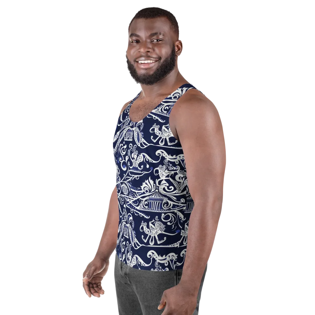 Navy Circus on Men's Tank Top — Left Front