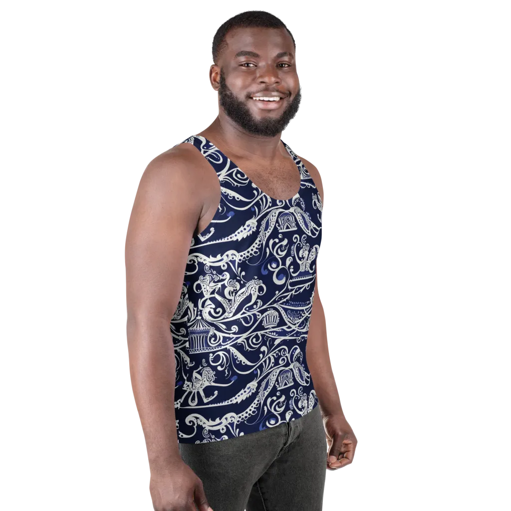 Navy Circus on Men's Tank Top — Right Front