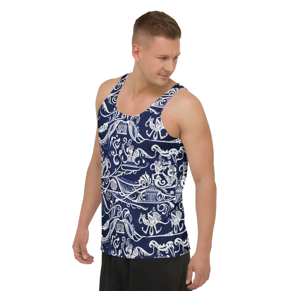 Navy Circus on Men's Tank Top — Left Front