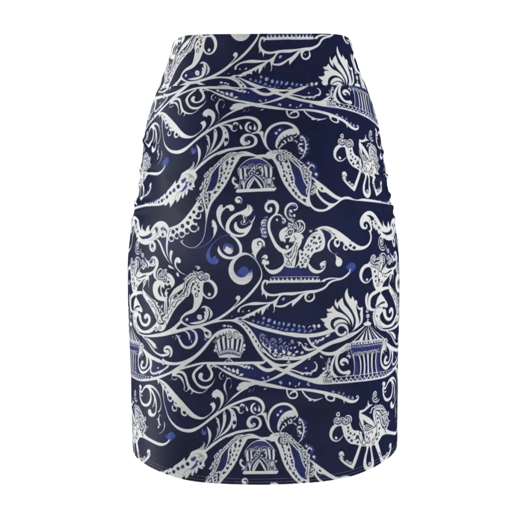 Navy Circus on Pencil Skirt — Back