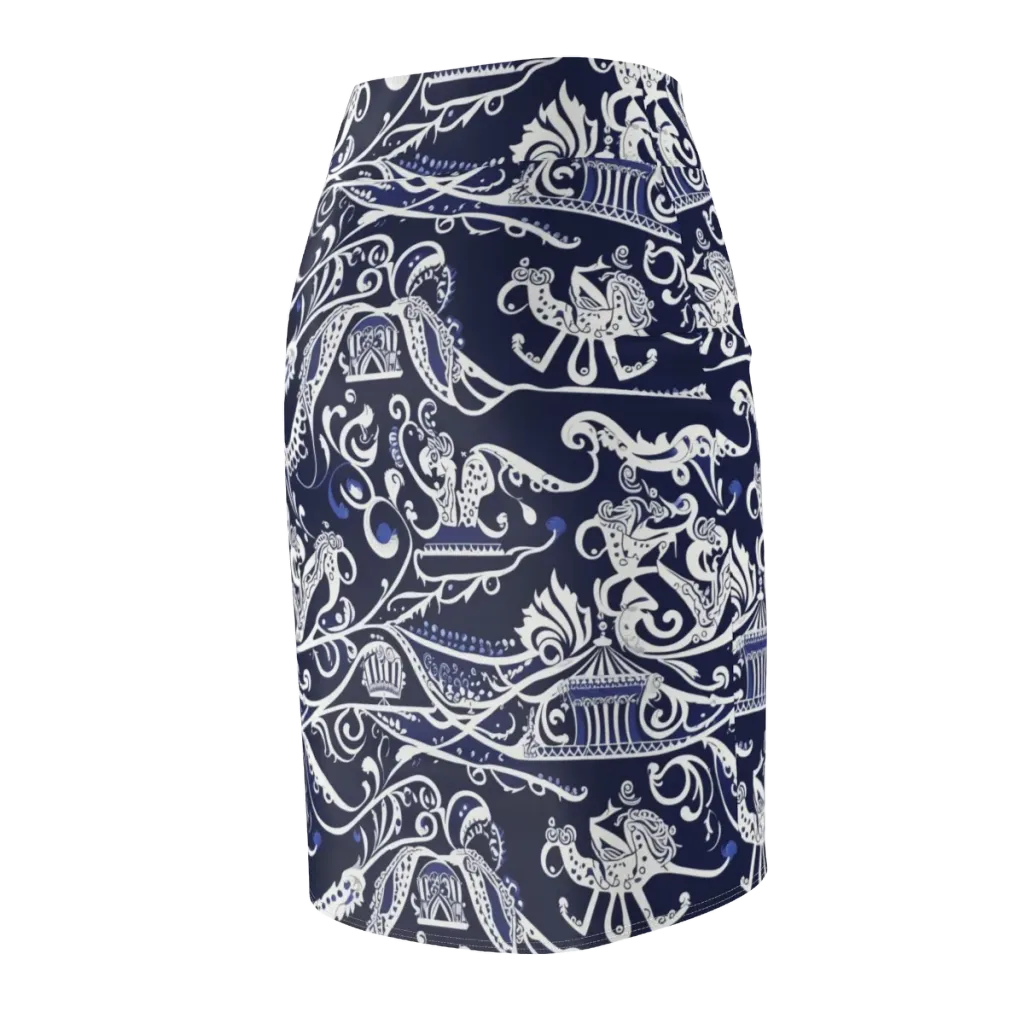 Navy Circus on Pencil Skirt — Back Side