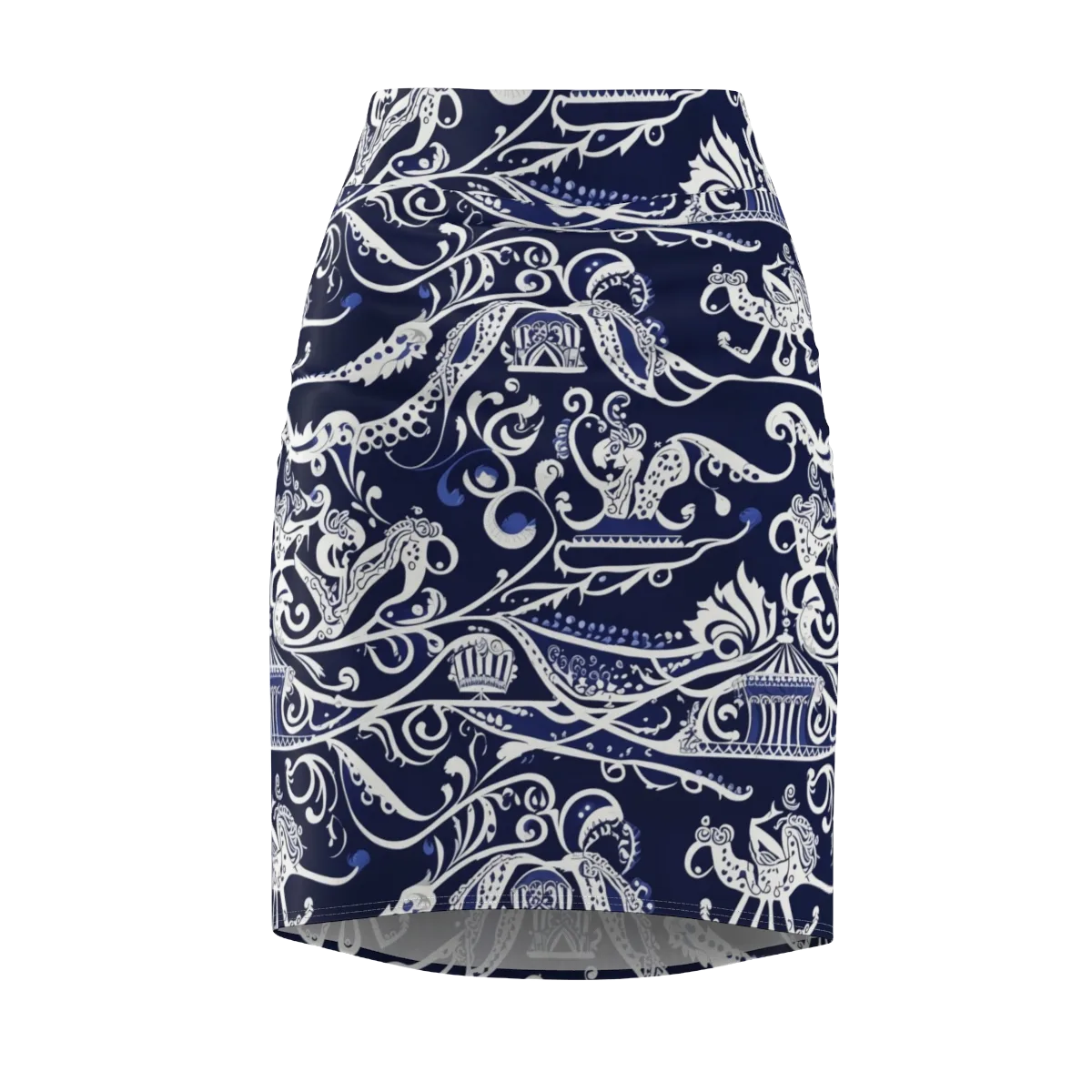 Navy Circus on Pencil Skirt — Front