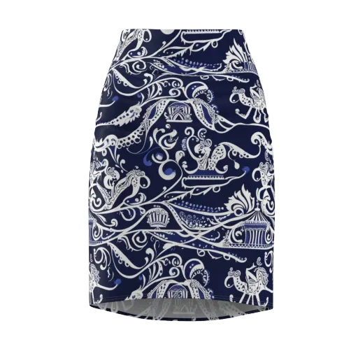Navy Circus on a Pencil Skirt