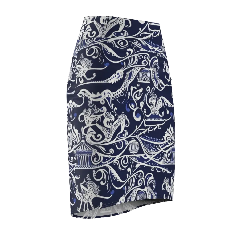 Navy Circus on Pencil Skirt — Front Side