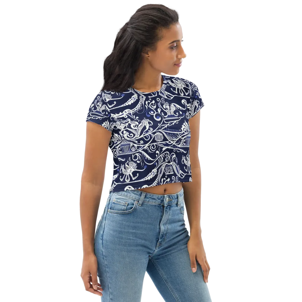 Navy Circus on Crop Tee — Right Front