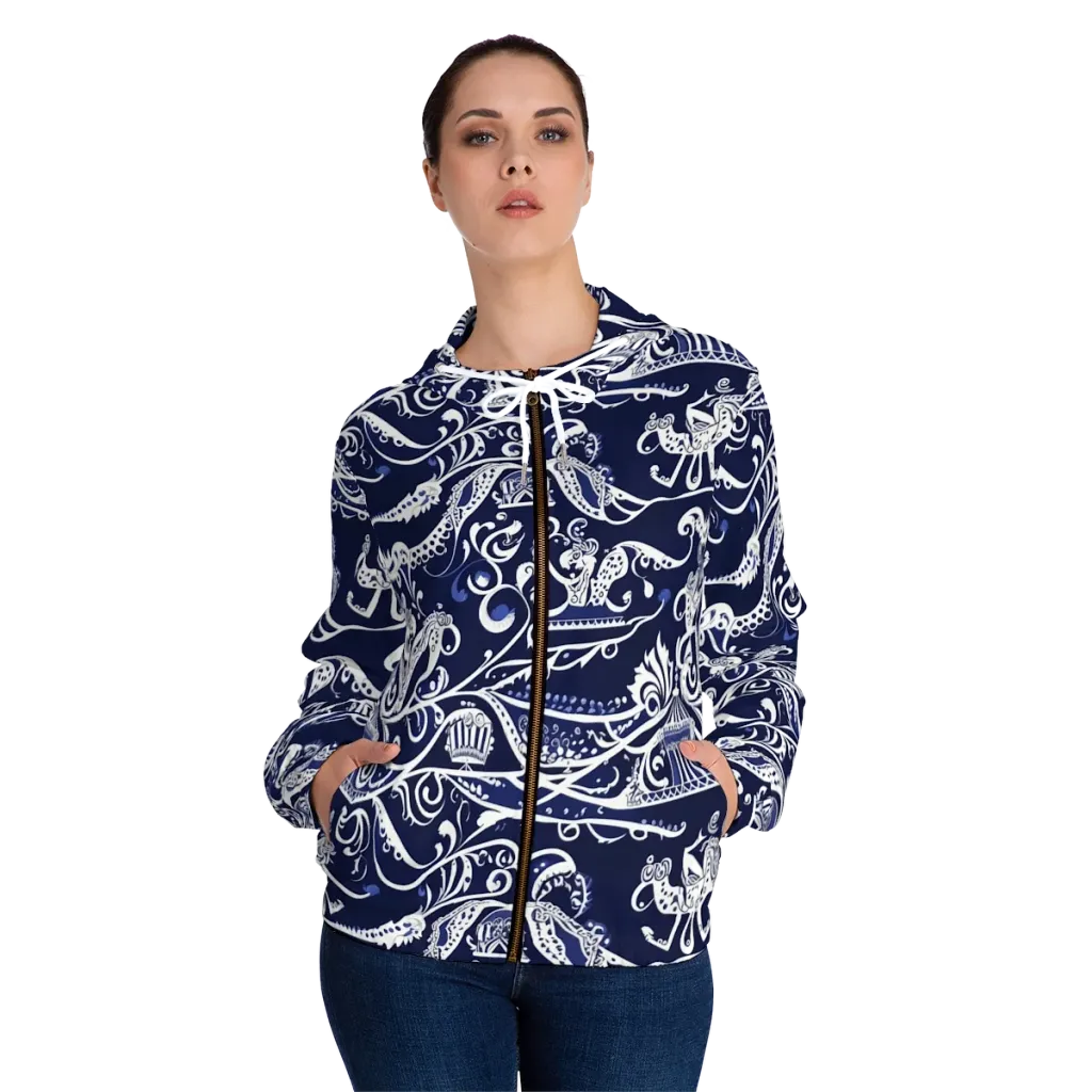 Navy Circus on Women's Full-Zip Hoodie — Front On Person