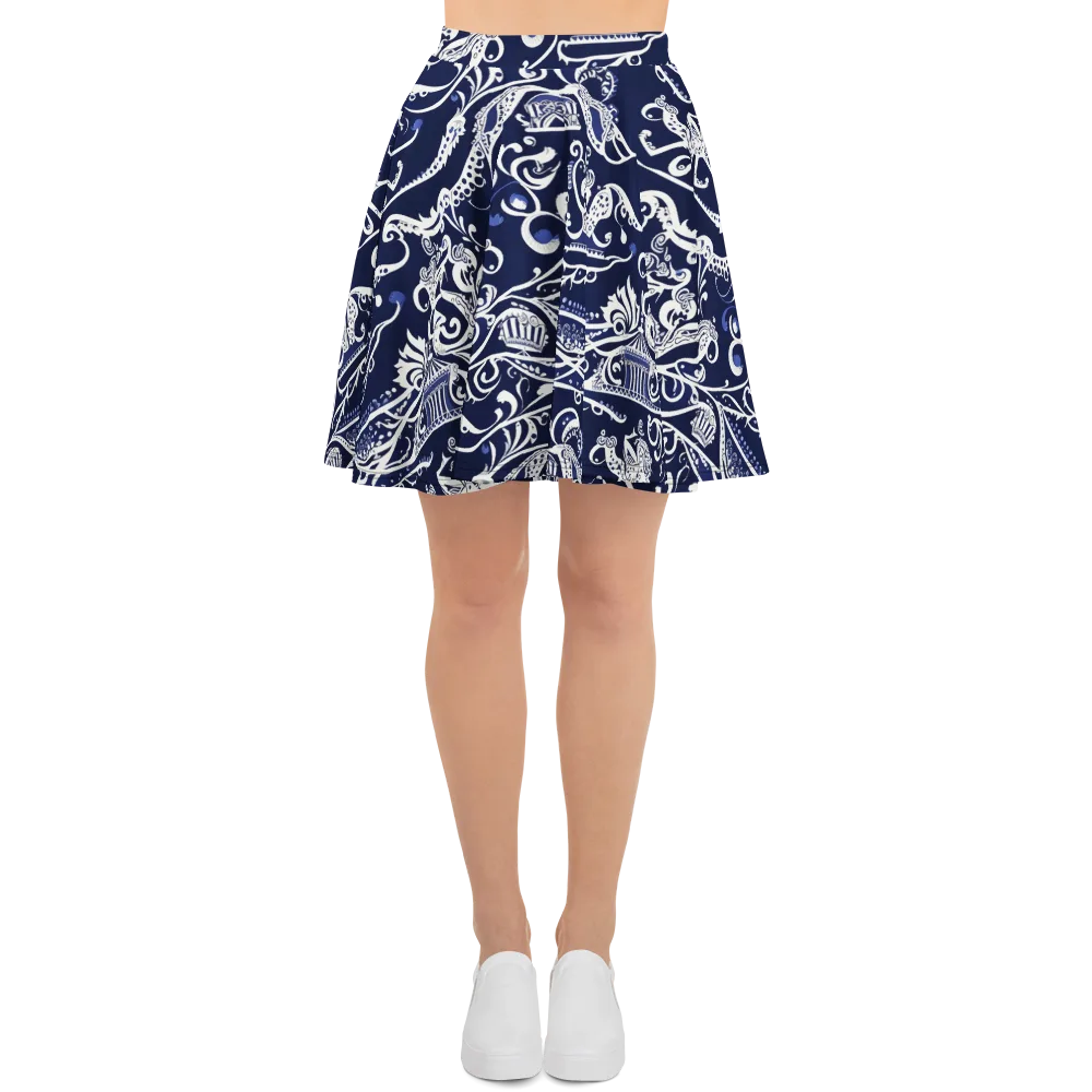 Navy Circus on Skater Skirt — Front