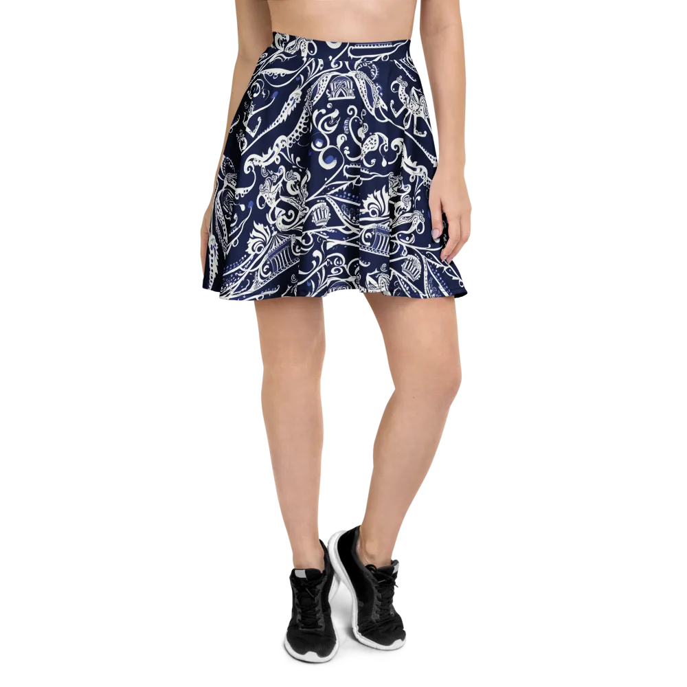 Navy Circus on Skater Skirt — Front