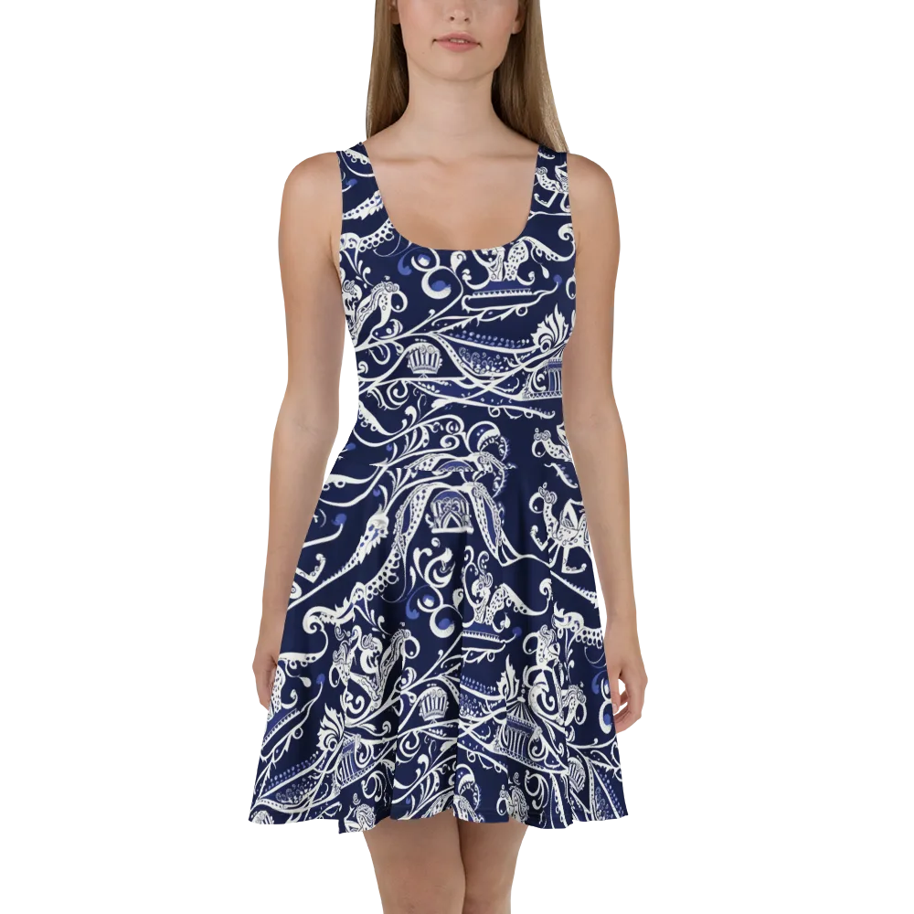 Navy Circus on Skater Dress — Front