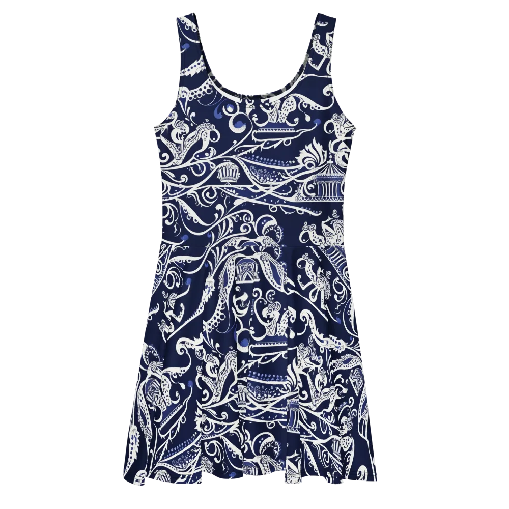 Navy Circus on Skater Dress — Front